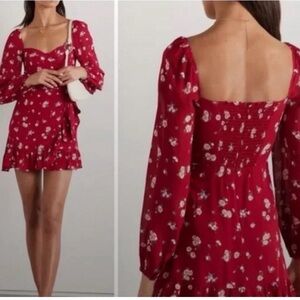 Reformation Red Floral Long Sleeve Dress